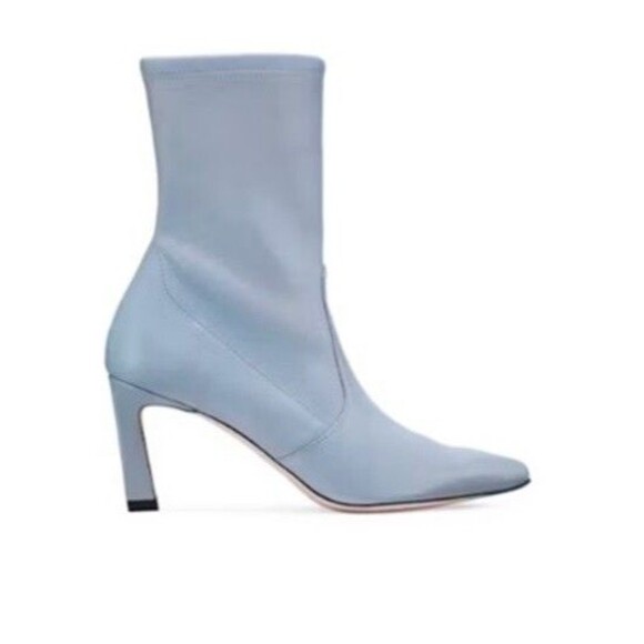 Stuart Weitzman Rapture Booties Dovetail Blue Gray Nappa Leather Heels Size 9.5 - Picture 1 of 7